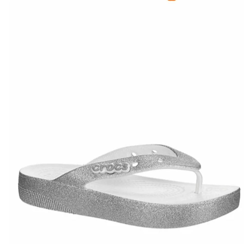 CROCS Women’s Glitter Silver Platform Flip Sandals